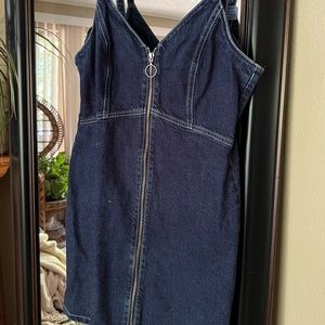 Sleeveless Front Zip Denim Dress